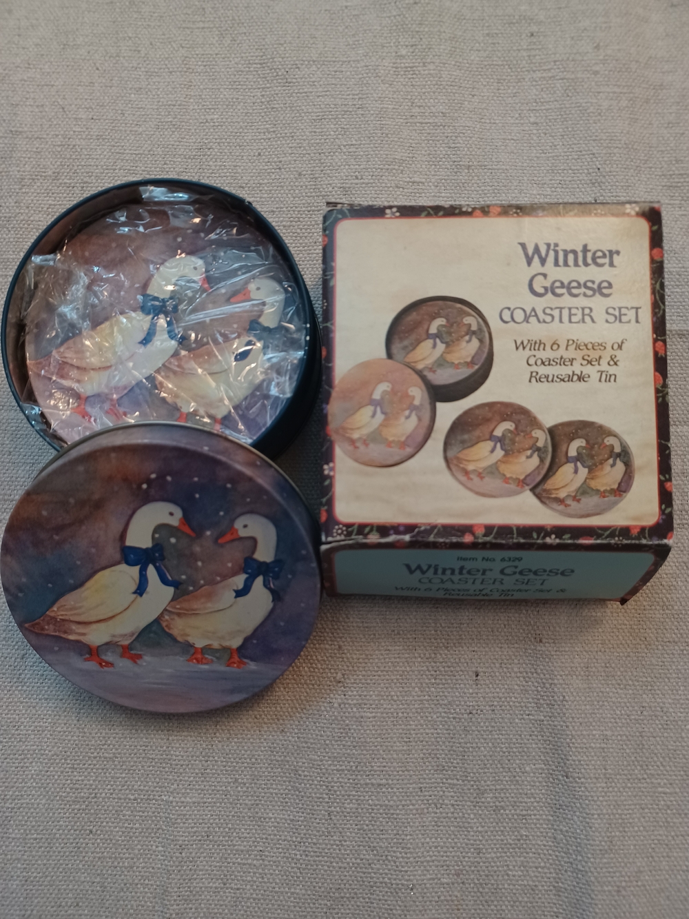 Vintage Winter Geese Coaster Set - Reusable Coaster Tine With 6 Coasters